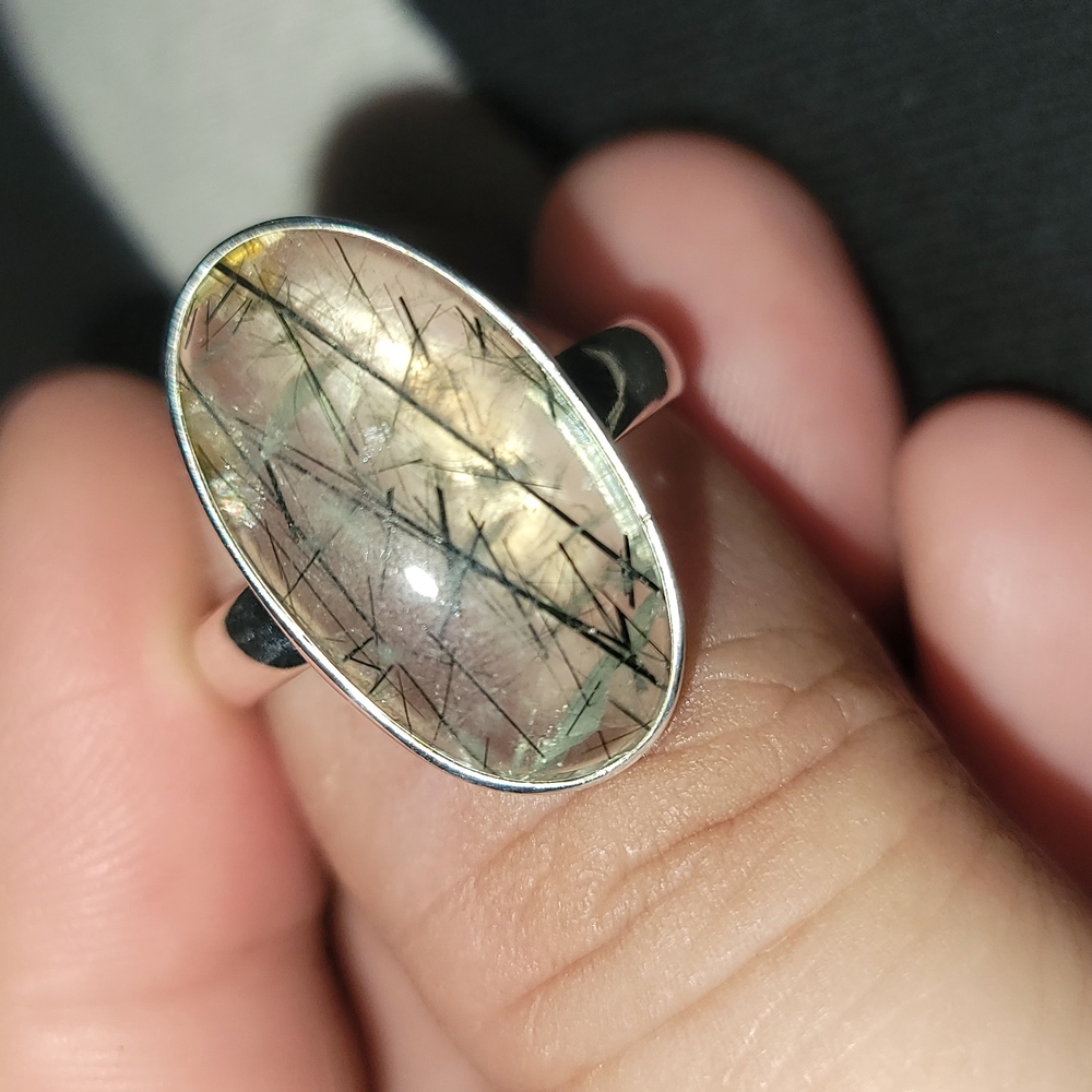 925 SS Green Actinolite Gemstone Ring